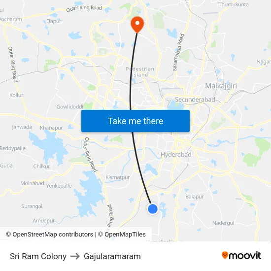 Sri Ram Colony to Gajularamaram map