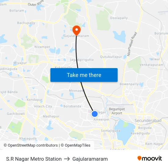 S.R Nagar Metro Station to Gajularamaram map