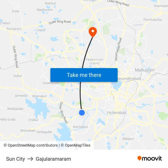 Sun City to Gajularamaram map