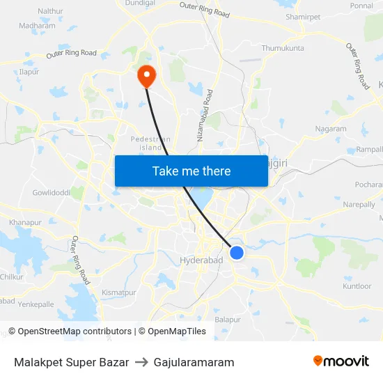 Malakpet Super Bazar to Gajularamaram map