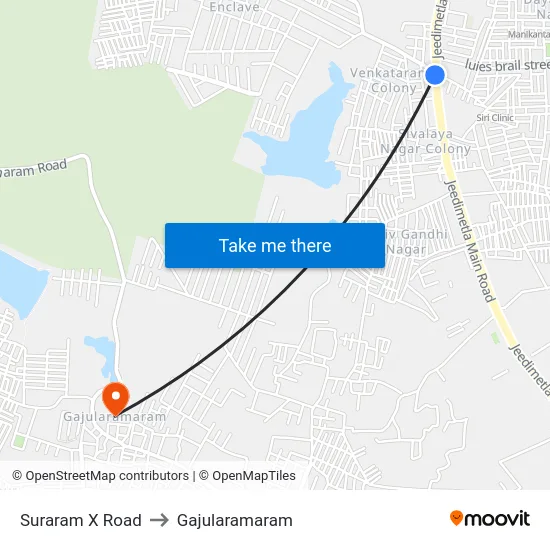 Suraram X Road to Gajularamaram map