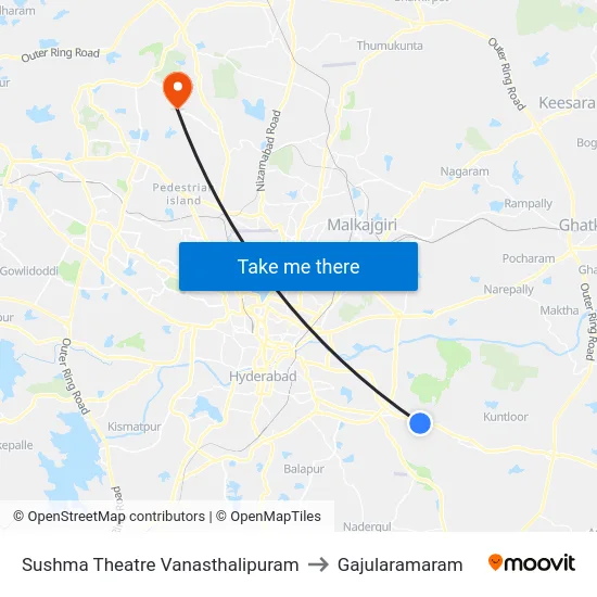 Sushma Theatre Vanasthalipuram to Gajularamaram map