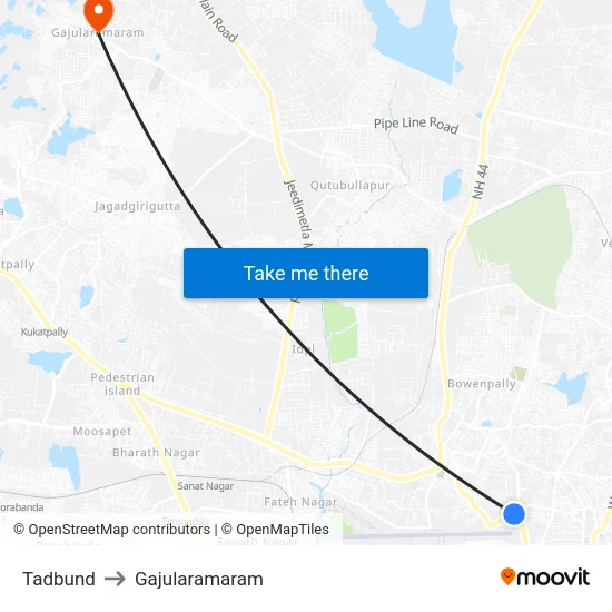 Tadbund to Gajularamaram map