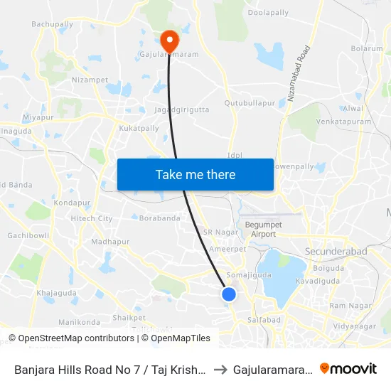 Banjara Hills Road No 7 / Taj Krishna to Gajularamaram map
