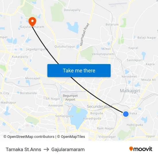 Tarnaka St.Anns to Gajularamaram map