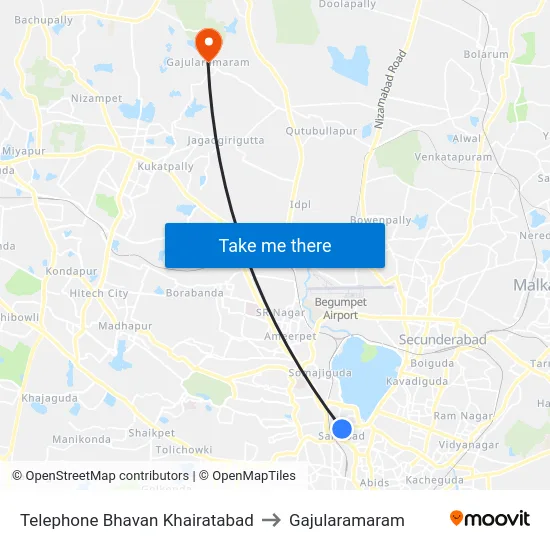 Telephone Bhavan Khairatabad to Gajularamaram map