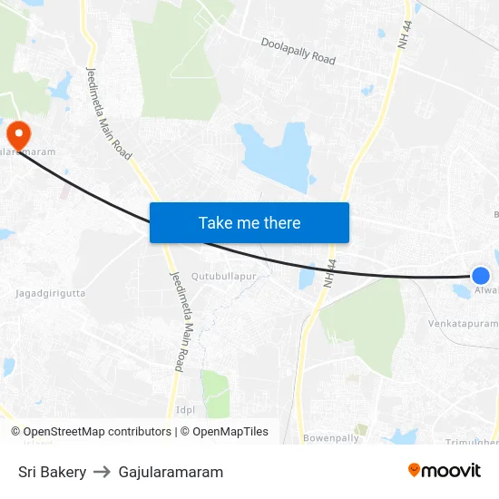 Sri Bakery to Gajularamaram map