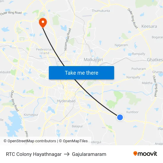 RTC Colony Hayathnagar to Gajularamaram map