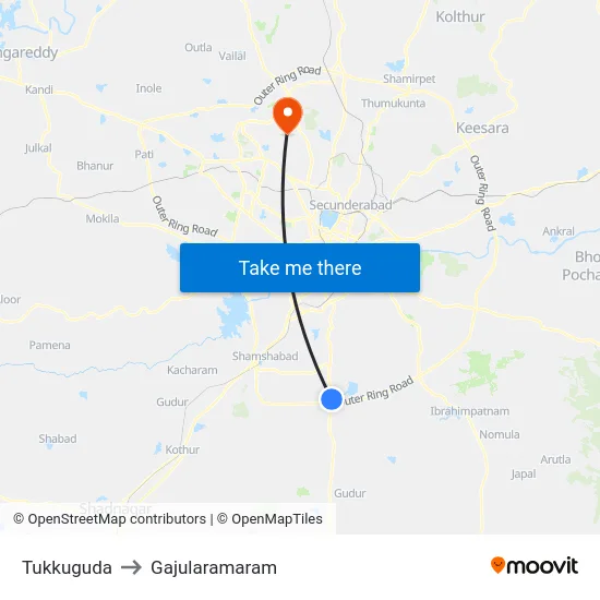 Tukkuguda to Gajularamaram map