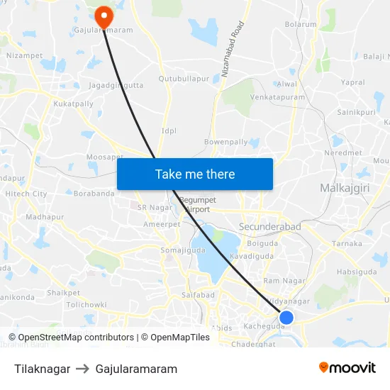 Tilaknagar to Gajularamaram map