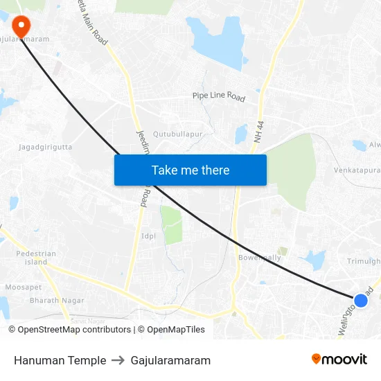 Hanuman Temple to Gajularamaram map