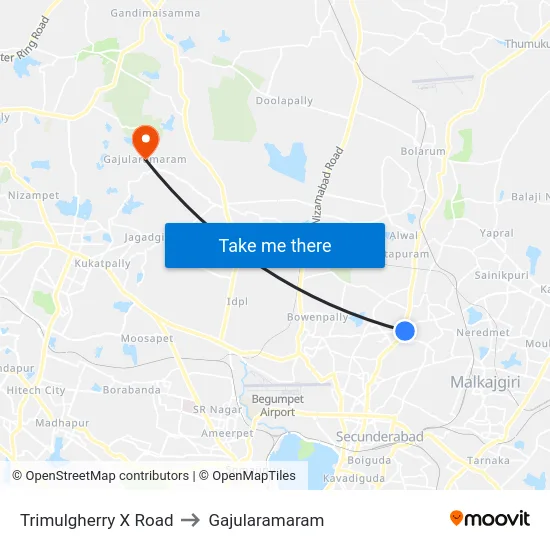 Trimulgherry X Road to Gajularamaram map
