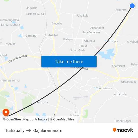 Turkapally to Gajularamaram map
