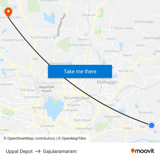 Uppal Depot to Gajularamaram map