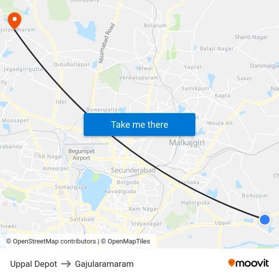 Uppal Depot to Gajularamaram map