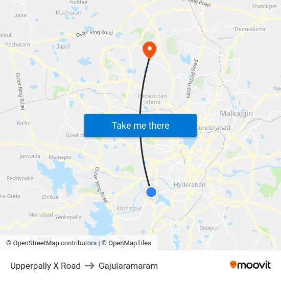 Upperpally X Road to Gajularamaram map