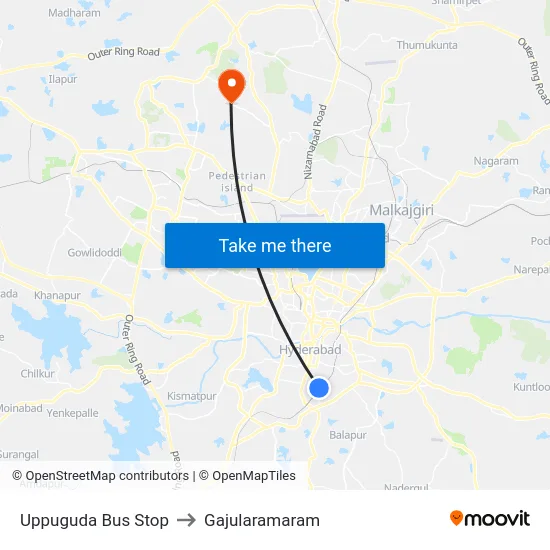 Uppuguda Bus Stop to Gajularamaram map