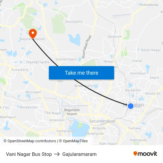 Vani Nagar Bus Stop to Gajularamaram map