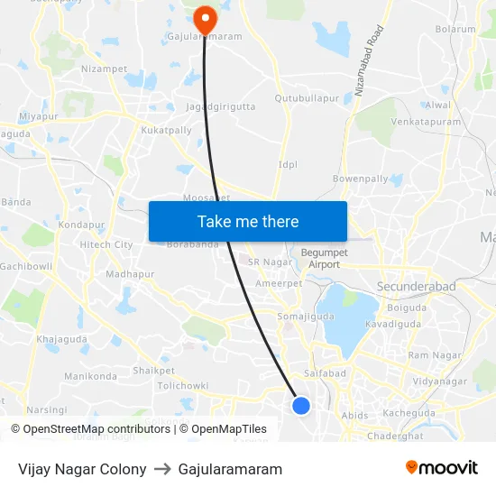 Vijay Nagar Colony to Gajularamaram map
