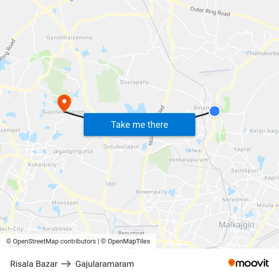 Risala Bazar to Gajularamaram map