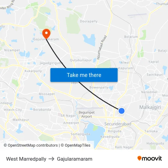 West Marredpally to Gajularamaram map
