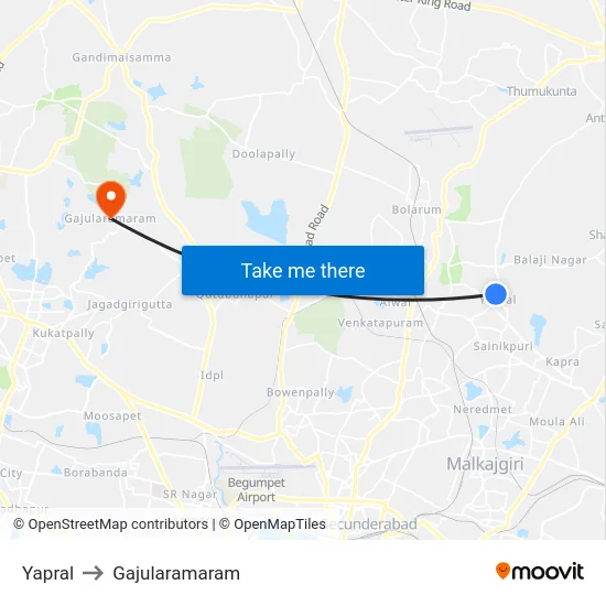 Yapral to Gajularamaram map