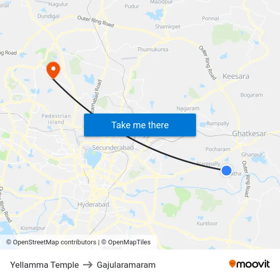Yellamma Temple to Gajularamaram map