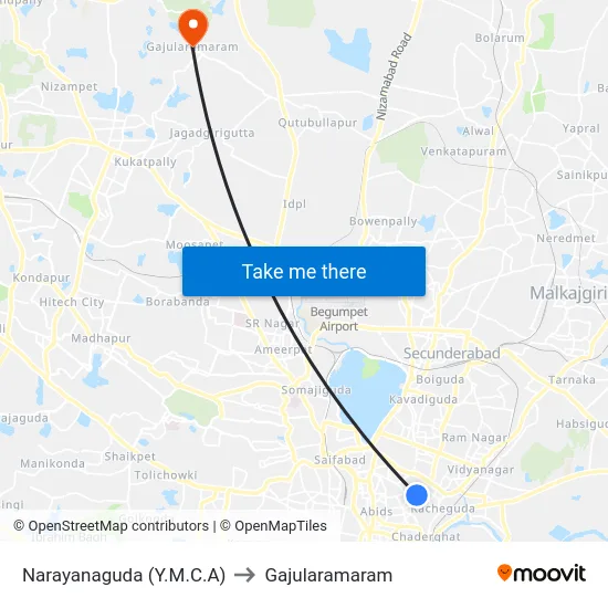 Narayanaguda (Y.M.C.A) to Gajularamaram map
