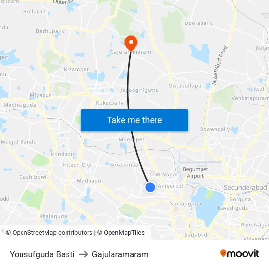 Yousufguda Basti to Gajularamaram map