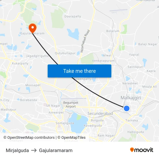 Mirjalguda to Gajularamaram map