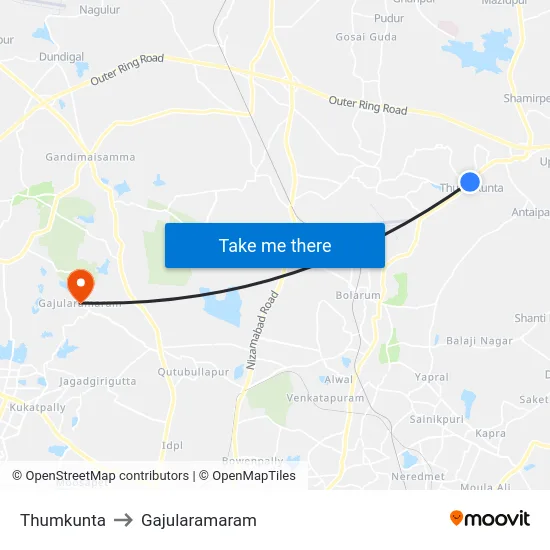 Thumkunta to Gajularamaram map