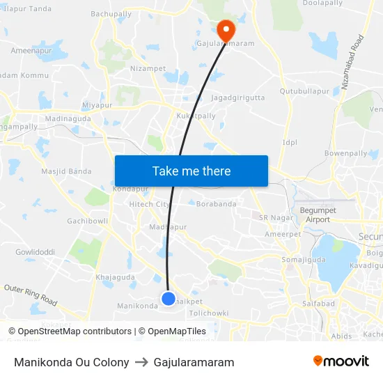 Manikonda Ou Colony to Gajularamaram map