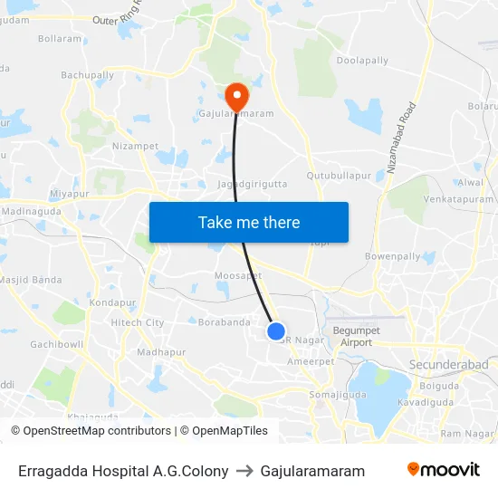Erragadda Hospital A.G.Colony to Gajularamaram map