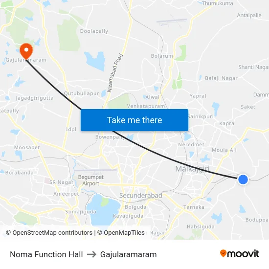 Noma Function Hall to Gajularamaram map