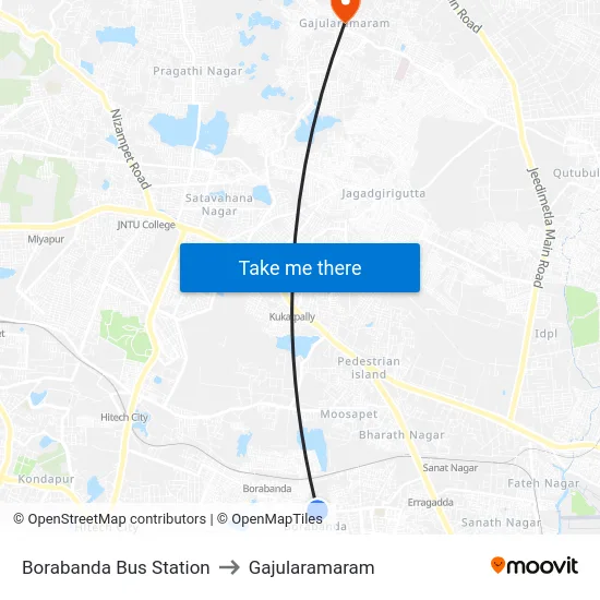 Borabanda Bus Station to Gajularamaram map