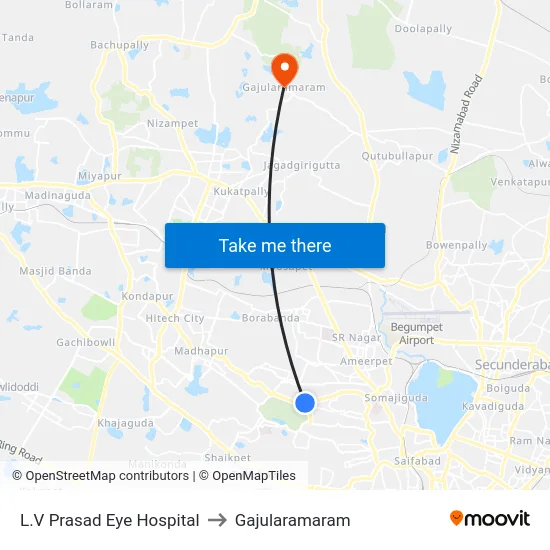 L.V Prasad Eye Hospital to Gajularamaram map