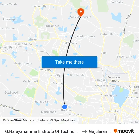 G.Narayanamma Institute Of Technology & Science to Gajularamaram map