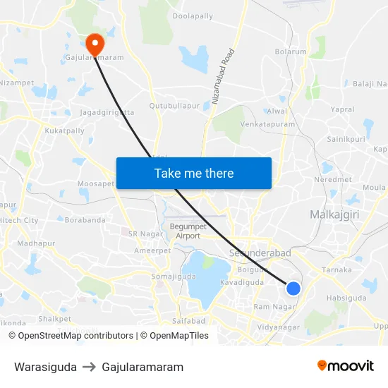 Warasiguda to Gajularamaram map