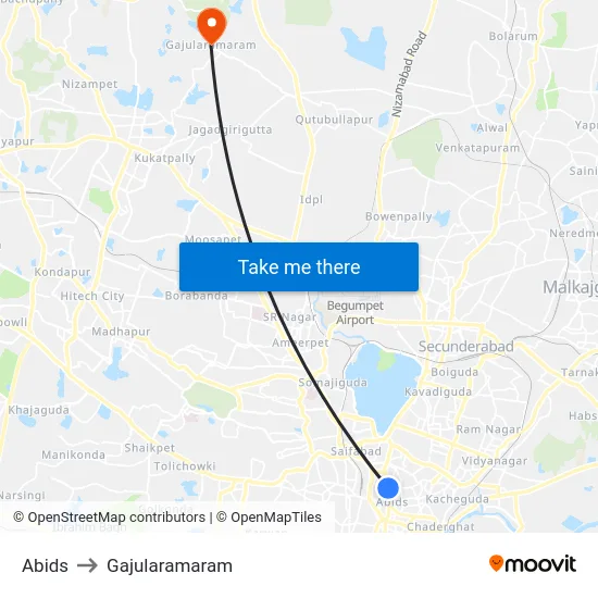 Abids to Gajularamaram map