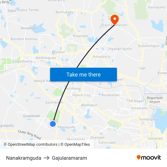 Nanakramguda to Gajularamaram map