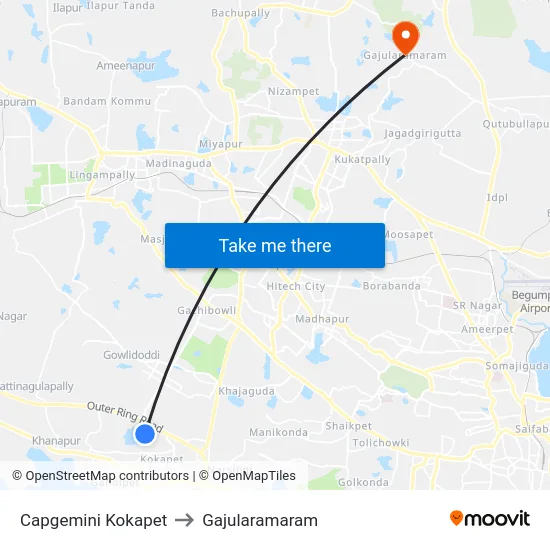 Capgemini Kokapet to Gajularamaram map