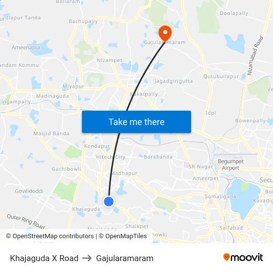 Khajaguda X Road to Gajularamaram map