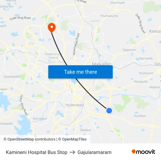 Kamineni Hospital Bus Stop to Gajularamaram map