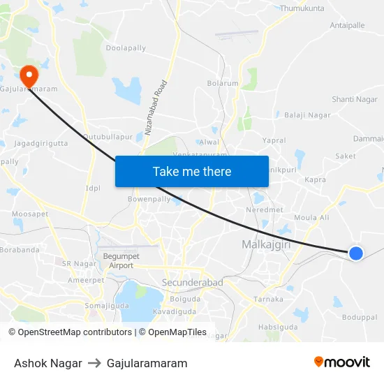 Ashok Nagar to Gajularamaram map