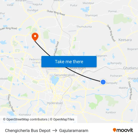 Chengicherla Bus Depot to Gajularamaram map