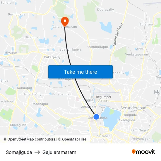 Somajiguda to Gajularamaram map