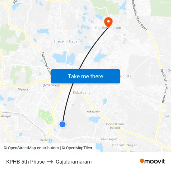 KPHB 5th Phase to Gajularamaram map