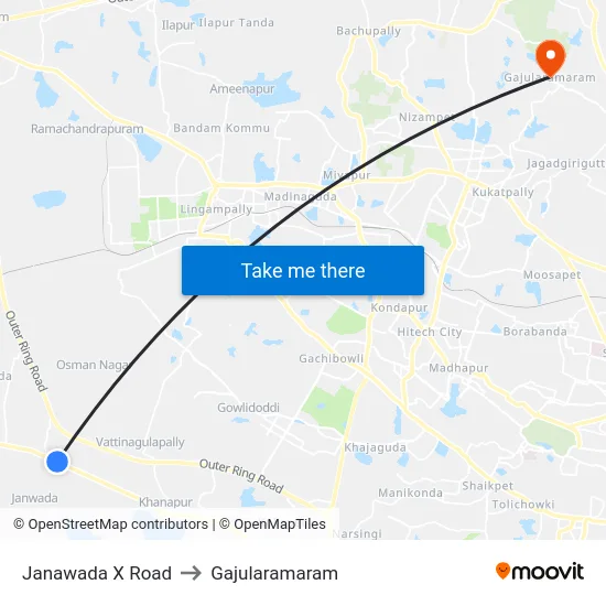 Janawada X Road to Gajularamaram map