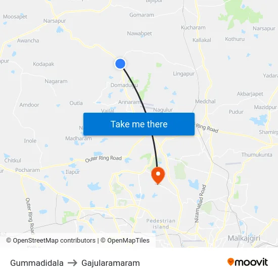 Gummadidala to Gajularamaram map