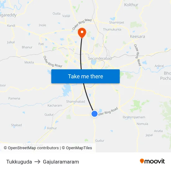 Tukkuguda to Gajularamaram map
